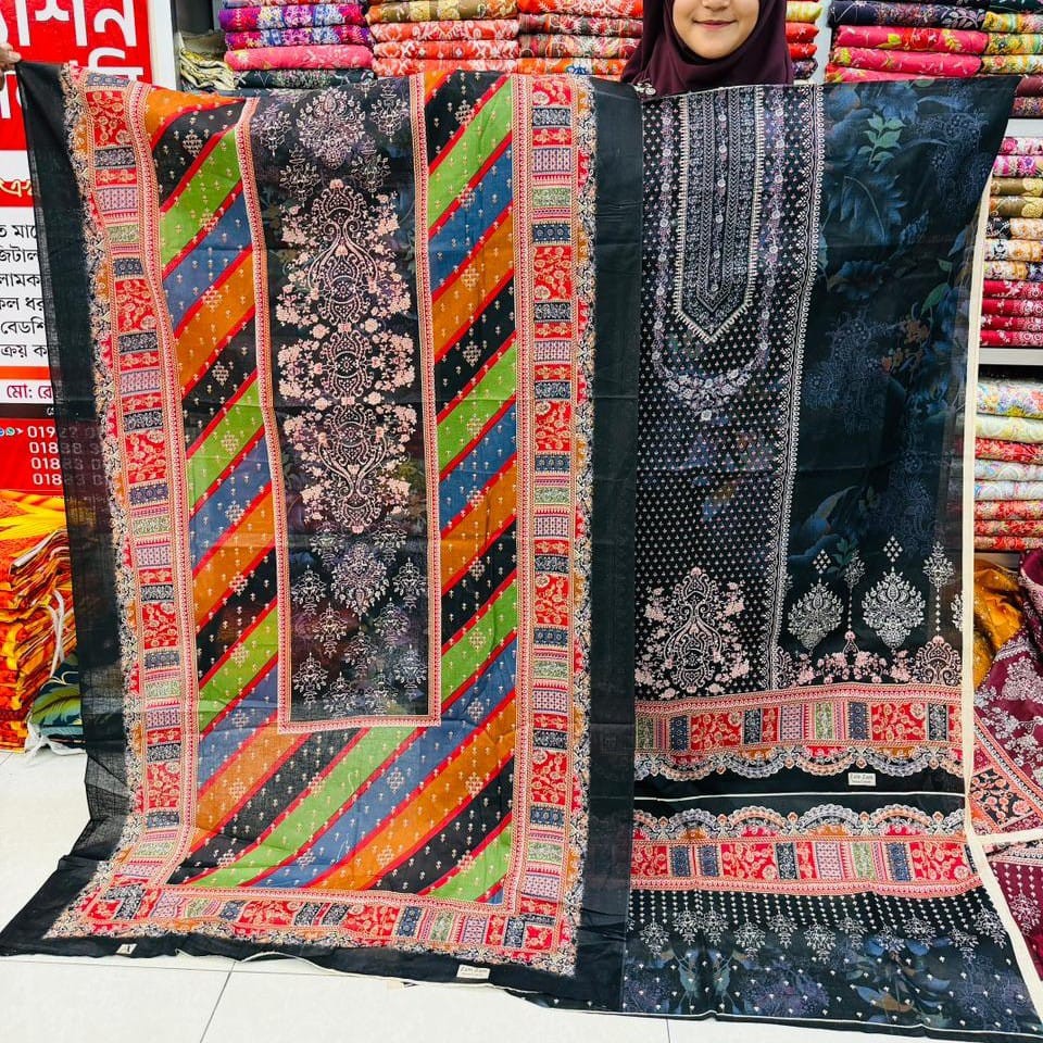 New Unstitched Kashmiri Cotton ১০০ সুতি Three Piece for Women– Unstitched Dress