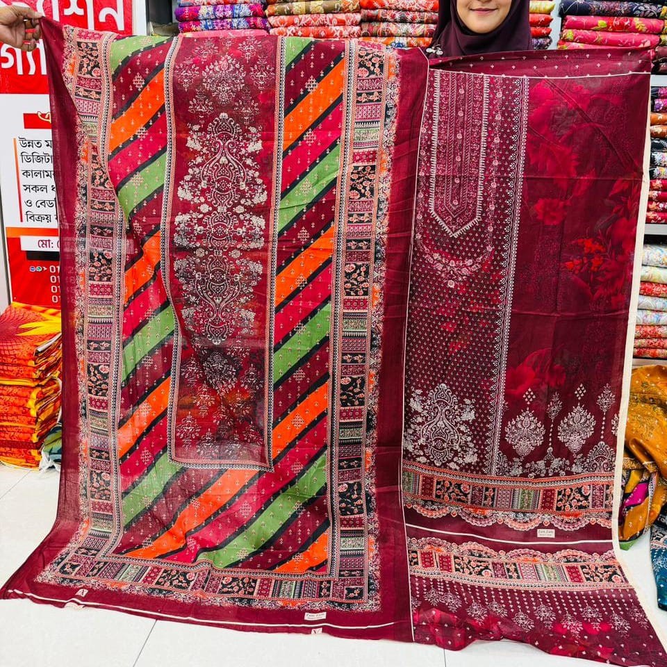 New Unstitched Kashmiri Cotton ১০০ সুতি Three Piece for Women– Unstitched Dress