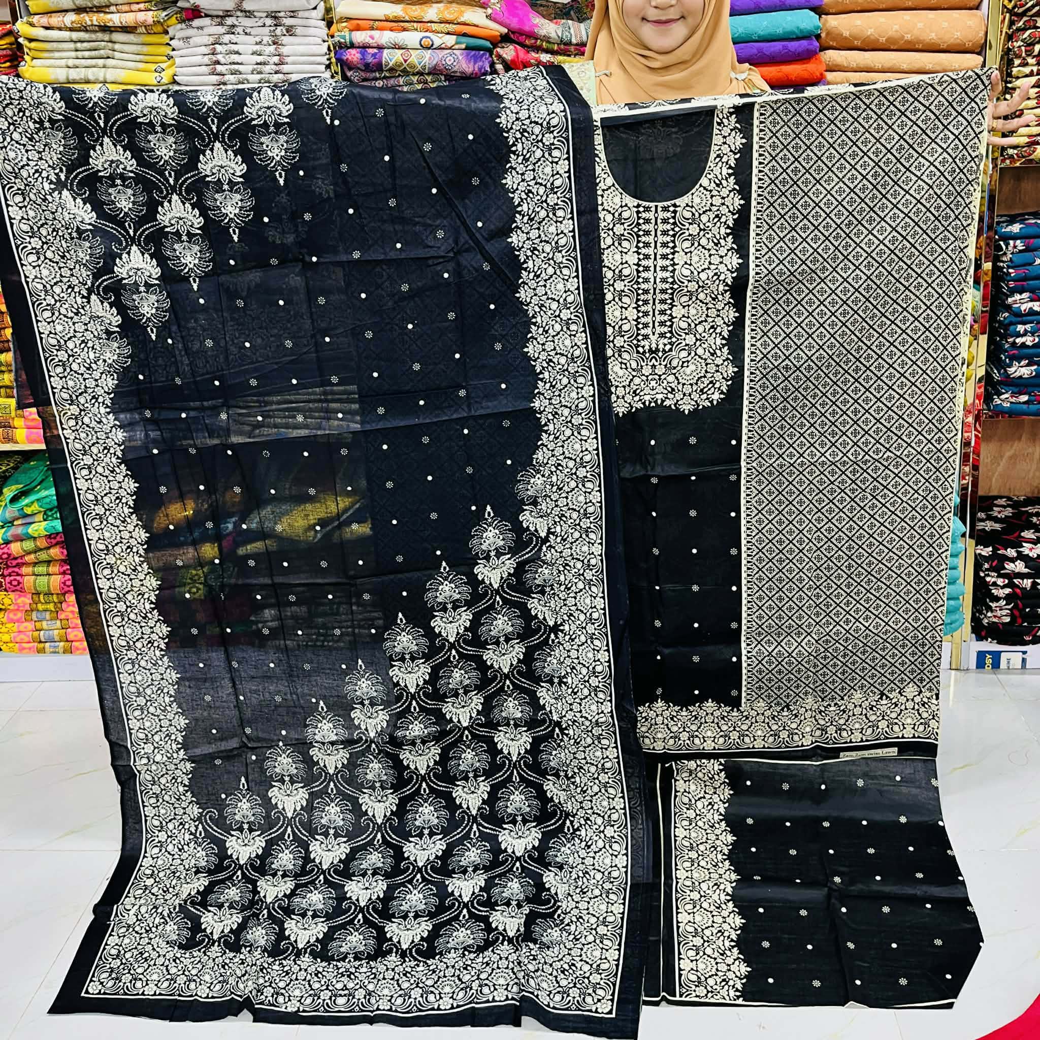 New Unstitched Kashmiri Cotton ১০০ সুতি Three Piece for Women– Unstitched Dress