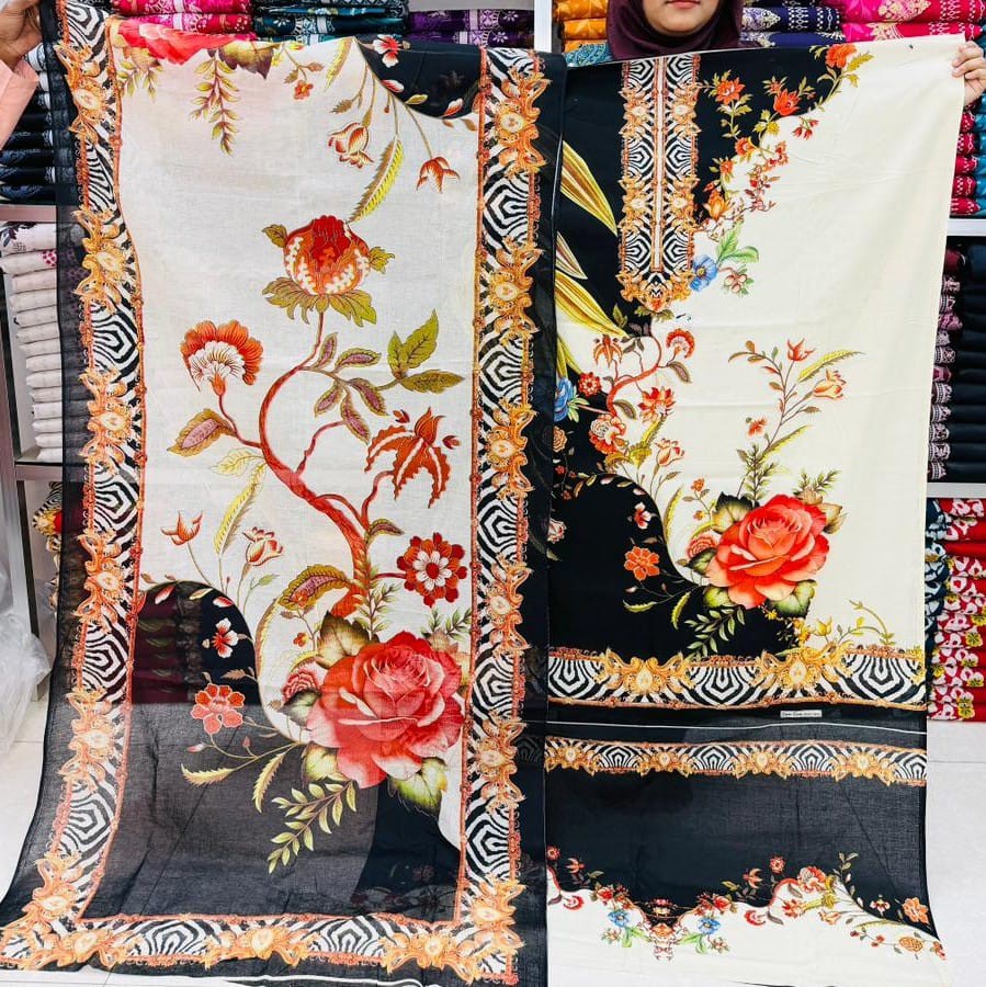 New Unstitched Kashmiri Cotton ১০০ সুতি Three Piece for Women– Unstitched Dress